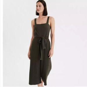 American Eagle Outfitters Olive Green Ribbed Jumpsuit with Tie Waist